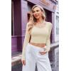 Ekouaer Long Sleeve Crop Tops for Women Scroop Neck Lightweight Basic Base Layer Thermal Undershirts Shirts(Black/Beige)
