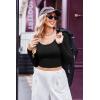 Ekouaer Long Sleeve Crop Tops for Women Scroop Neck Lightweight Basic Base Layer Thermal Undershirts Shirts(Black/Beige)