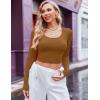 Ekouaer Long Sleeve Crop Tops for Women Scroop Neck Lightweight Basic Base Layer Thermal Undershirts Shirts(Light Brown)