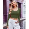 Ekouaer Long Sleeve Crop Tops for Women Scroop Neck Lightweight Basic Base Layer Thermal Undershirts Shirts(Olive Green)
