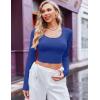 Ekouaer Long Sleeve Crop Tops for Women Scroop Neck Lightweight Basic Base Layer Thermal Undershirts Shirts(Royal Blue)
