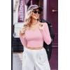Ekouaer Long Sleeve Crop Tops for Women Scroop Neck Lightweight Basic Base Layer Thermal Undershirts Shirts(White/Pink)
