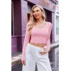 Ekouaer Long Sleeve Crop Tops for Women Scroop Neck Lightweight Basic Base Layer Thermal Undershirts Shirts(White/Pink)