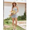Ekouaer Rompers for Women Boho Floral Summer Romper Sleeveless Spaghetti Strap Smocked Loose Casual Shorts Jumpsuits(Khaki Green Plants)