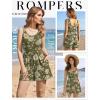 Ekouaer Rompers for Women Summer Romper Sleeveless Scoop Neck Short Jumpsuits for Women Beach Jumpsuit with Pockets 2026(Army Green Floral)