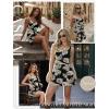 Ekouaer Rompers for Women Summer Romper Sleeveless Scoop Neck Short Jumpsuits for Women Beach Jumpsuit with Pockets 2026(Black Leaves Print)