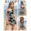 Ekouaer Rompers for Women Summer Romper Sleeveless Scoop Neck Short Jumpsuits for Women Beach Jumpsuit with Pockets 2026(Black Leaves Print)