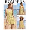 Ekouaer Rompers for Women Summer Romper Sleeveless Scoop Neck Short Jumpsuits for Women Beach Jumpsuit with Pockets 2026(Yellow White Floral)
