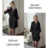 Ekouaer Silky Robes for Women Satin Knee Length Bride Bridesmaid Wedding Party Bathrobe Lightweight Sleepwear with Pockets(Black)
