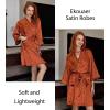 Ekouaer Silky Robes for Women Satin Knee Length Bride Bridesmaid Wedding Party Bathrobe Lightweight Sleepwear with Pockets(Brown)
