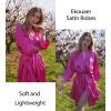 Ekouaer Silky Robes for Women Satin Knee Length Bride Bridesmaid Wedding Party Bathrobe Lightweight Sleepwear with Pockets(Hot Pink)
