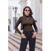 Ekouaer Turtleneck Shirt Women Long Sleeve Mock Neck Slim Fit Tops Thermal Base Layer Soft Lightweight Stretch Undershirts(Brown)