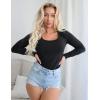 Ekouaer Women Long Sleeve Shirt Scoop Neck Tops Slim Fit Basic Top Thermal Undershirts Base Layer Tee(Black)