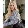 Ekouaer Women Long Sleeve Shirt Scoop Neck Tops Slim Fit Basic Top Thermal Undershirts Base Layer Tee(Black Blue Stripe)