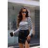 Ekouaer Women Long Sleeve Shirt Scoop Neck Tops Slim Fit Basic Top Thermal Undershirts Base Layer Tee(Black Blue Stripe)