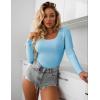 Ekouaer Women Long Sleeve Shirt Scoop Neck Tops Slim Fit Basic Top Thermal Undershirts Base Layer Tee(Light Blue)