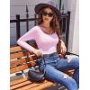 Ekouaer Women Long Sleeve Shirt Scoop Neck Tops Slim Fit Basic Top Thermal Undershirts Base Layer Tee(Pink)