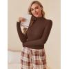 Ekouaer Women Turtleneck Shirt Long Sleeve Layer Tops Basic Ribbed Tees Soft Stretch Thermal Undershirts Lightweight Blouse(Brown)