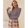 Ekouaer Women Turtleneck Shirt Long Sleeve Layer Tops Basic Ribbed Tees Soft Stretch Thermal Undershirts Lightweight Blouse(Dark Grey)