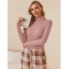 Ekouaer Women Turtleneck Shirt Long Sleeve Layer Tops Basic Ribbed Tees Soft Stretch Thermal Undershirts Lightweight Blouse(Dirty Pink)