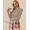 Ekouaer Women Turtleneck Shirt Long Sleeve Layer Tops Basic Ribbed Tees Soft Stretch Thermal Undershirts Lightweight Blouse(Khaki-2)