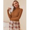 Ekouaer Women Turtleneck Shirt Long Sleeve Layer Tops Basic Ribbed Tees Soft Stretch Thermal Undershirts Lightweight Blouse(Light Brown)