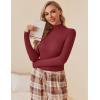 Ekouaer Women Turtleneck Shirt Long Sleeve Layer Tops Basic Ribbed Tees Soft Stretch Thermal Undershirts Lightweight Blouse(Wine Red)