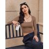 Ekouaer Womens 3 Pack Long Sleeve Crop Tops Square Neck Ribbed Slim Fitted Base Layer Basic Shirt Thermal Undershirts XS-XXL(Black/Beige/Brown)