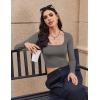 Ekouaer Womens 3 Pack Long Sleeve Crop Tops Square Neck Ribbed Slim Fitted Base Layer Basic Shirt Thermal Undershirts XS-XXL(Black/Beige/Dark Grey)