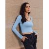 Ekouaer Womens 3 Pack Long Sleeve Crop Tops Square Neck Ribbed Slim Fitted Base Layer Basic Shirt Thermal Undershirts XS-XXL(Black/Khaki/Light Blue)