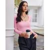 Ekouaer Womens 3 Pack Long Sleeve Crop Tops Square Neck Ribbed Slim Fitted Base Layer Basic Shirt Thermal Undershirts XS-XXL(Black/White/Pink)