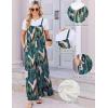 Ekouaer Women’s Casual Overalls Boho Floral Loose Wide Leg Jumpsuits Summer Pleated Outfits with Pockets(Green Leaves)