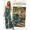 Ekouaer Women’s Casual Overalls Boho Floral Loose Wide Leg Jumpsuits Summer Pleated Outfits with Pockets(Green Leaves)