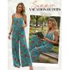 Ekouaer Women’s Casual Overalls Boho Floral Loose Wide Leg Jumpsuits Summer Pleated Outfits with Pockets(Lake Blue Floral)