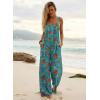 Ekouaer Women’s Casual Overalls Boho Floral Loose Wide Leg Jumpsuits Summer Pleated Outfits with Pockets(Lake Blue Floral)
