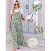 Ekouaer Women’s Casual Overalls Boho Floral Loose Wide Leg Jumpsuits Summer Pleated Outfits with Pockets(Light Green Floral)