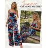 Ekouaer Women’s Casual Overalls Boho Floral Loose Wide Leg Jumpsuits Summer Pleated Outfits with Pockets(Navy Leaves)
