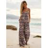 Ekouaer Women’s Casual Overalls Boho Floral Loose Wide Leg Jumpsuits Summer Pleated Outfits with Pockets(Orange Bohemian)