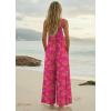 Ekouaer Women’s Casual Overalls Boho Floral Loose Wide Leg Jumpsuits Summer Pleated Outfits with Pockets(Rose Red Floral)