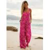 Ekouaer Women’s Casual Overalls Boho Floral Loose Wide Leg Jumpsuits Summer Pleated Outfits with Pockets(Rose Red Floral)