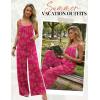 Ekouaer Women’s Casual Overalls Boho Floral Loose Wide Leg Jumpsuits Summer Pleated Outfits with Pockets(Rose Red Floral)