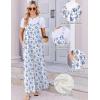 Ekouaer Women’s Casual Overalls Boho Floral Loose Wide Leg Jumpsuits Summer Pleated Outfits with Pockets(White Blue Floral)