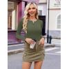 Ekouaer Women’s Long Sleeve Henley Shirts Button Ribbed Knit Tops Basic Layering Slim Fit Soft Thermal Underwear Tops(Army Green)