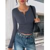 Ekouaer Women’s Long Sleeve Henley Shirts Button Ribbed Knit Tops Basic Layering Slim Fit Soft Thermal Underwear Tops(Dark Gray)