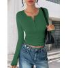 Ekouaer Women’s Long Sleeve Henley Shirts Button Ribbed Knit Tops Basic Layering Slim Fit Soft Thermal Underwear Tops(Green)