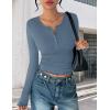 Ekouaer Women’s Long Sleeve Henley Shirts Button Ribbed Knit Tops Basic Layering Slim Fit Soft Thermal Underwear Tops(Grey Blue)