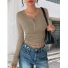 Ekouaer Women’s Long Sleeve Henley Shirts Button Ribbed Knit Tops Basic Layering Slim Fit Soft Thermal Underwear Tops(Khaki)