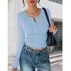 Ekouaer Women’s Long Sleeve Henley Shirts Button Ribbed Knit Tops Basic Layering Slim Fit Soft Thermal Underwear Tops(Light Blue)