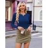 Ekouaer Women’s Long Sleeve Henley Shirts Button Ribbed Knit Tops Basic Layering Slim Fit Soft Thermal Underwear Tops(Navy)