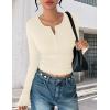 Ekouaer Women’s Long Sleeve Henley Shirts Button Ribbed Knit Tops Basic Layering Slim Fit Soft Thermal Underwear Tops(Off-white)
